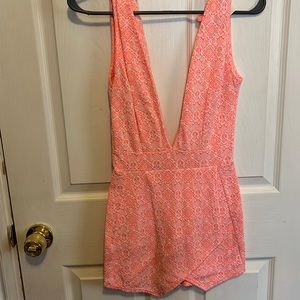Sexy Orange and White print Romper